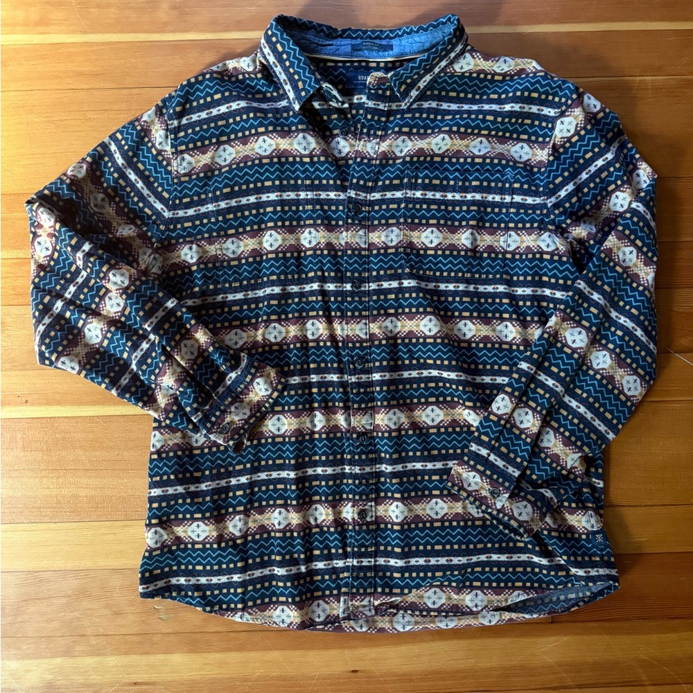 Roark Men's Geometric Patterned Shirt - Blue and Brown